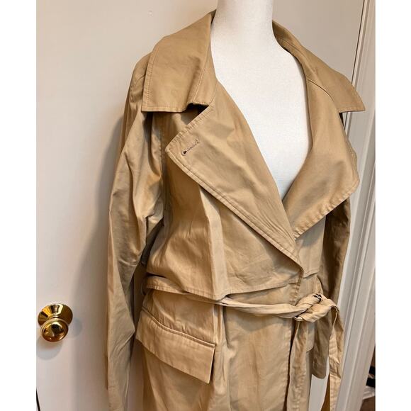 Bernardo Tan Khaki Cotton Twill Belted Trench Coat W Sz XL - Picture 4 of 9
